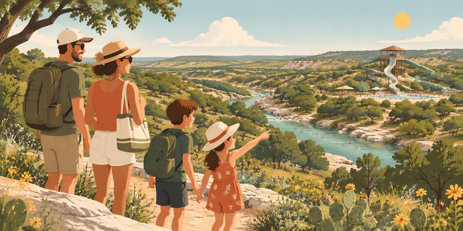Family looking out over Texas hill country